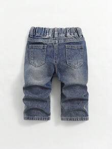SHEIN Toddler Boys' Retro Blue Denim Ripped Straight Leg Jeans - Dark Wash - View 2