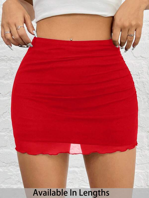 SHEIN PETITE CURVE Curvy Red Lace Bodycon Mini Skirt With Zipper Detail Plus Size Perfect For A Night Out