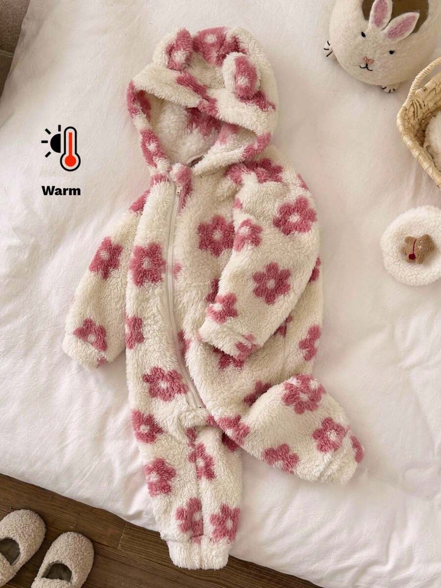 LMoss Kids LMoss 女婴碎花针织连帽连体衣,圣诞节,舒适秋冬款式,温暖秋冬风格 - 彩色 - 查看 1