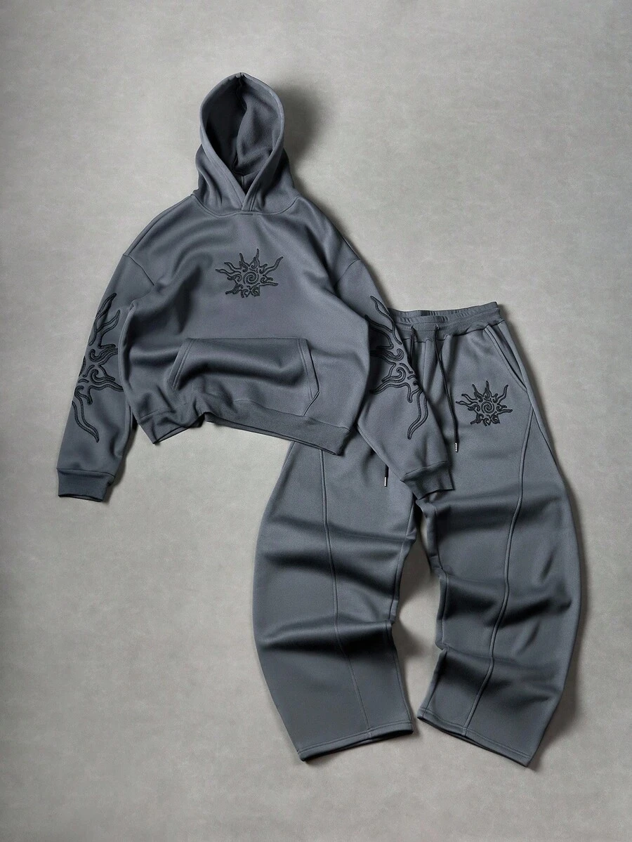 PAVTROS 2 件男士连帽运动衫和抽绳阔腿裤套装，秋冬装