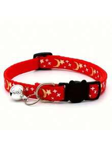 5pcs Random Star & Moon Pattern Pet Collar With Bell, Adjustable Dog Collar With Buckle Pet Accessories - Multicolor - View 8