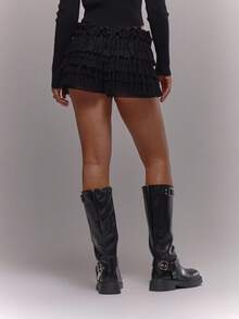 MUSERA Low Rise Ruffle Micro Mini Shorts Bloomers Hotpants  Occasion Sexy Going Out Autumn Fall Night Out Winter Cute Date Night   Party - Black - View 4
