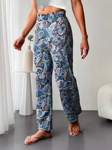 SHEIN Cottnline Pantalones de pierna ancha con estampado de paisley - Multicolor - Ver 3
