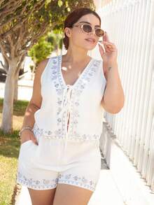 Lupita Cardoza 夏季波西米亚度假白色编织花卉印花两件套 - 白色 - 查看 6