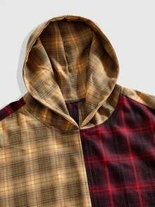 ROMWE MEN Street Life Men's Prep Plaid Loose Hooded Overcoat, Retro Street Style, Fall/Winter - Multicolor - View 3