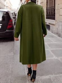 Calvaya Plus Size Women Solid Color Lapel Collar Drop Shoulder Long Sleeve Casual Jacket, Autumn/Winter - Army Green - View 2