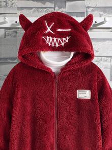 SHEIN Tween Boy Hooded Thermal Lined Zip-Up Jacket, Comfortable Thicker Outerwear Fall Winter