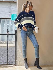 EMERY ROSE Women's Latest Fashion Comfortable Color Block Pullover Sweater - Multicolor - View 3