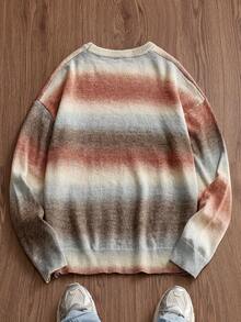 Manfinity VCAY Men's Fashionable Ombre Crew Neck Long Sleeve Sweater, For Fall Winter - Multicolor - View 2