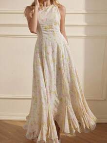 Aveloria Rosie Vestido de fiesta elegante sin mangas con inserción de dobladillo de tela bordada con teñido anudado de colores - Multicolor - Ver 4