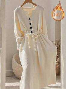 Franclia 新款秋冬法式收腰修身女装 - 杏色 - 查看 1