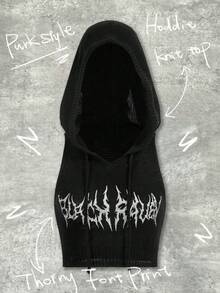 Shutterstock Y2Kool Women's Contrast Color Pattern Hooded Sleeveless Knit Top Hooded Top Goth Clothes Hoodies Graphic Matching Idea Party Top Stylish Clothing Collection New Year Outfits - Black - View 1