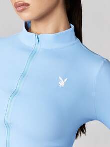 Missguided x Playboy 长袖修身拉链紧身衣高领弹力连体衣活力瑜伽健身连体衣复古风格 Y2K 时尚运动服 - 藍色 - 查看 6
