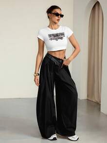 SHEIN Tall Women's Summer Retro Back To School Casual Hippie Street Loose Black Overalls, Tall Autumn And Winter Style Black Baggy Jeans Oversized Pants High Waisted Pants Pants Wide Leg Loose Pants, Winter Clothes For Women,Thanksgiving Outfit For Women, Black Pants,Casual Outfit For Women