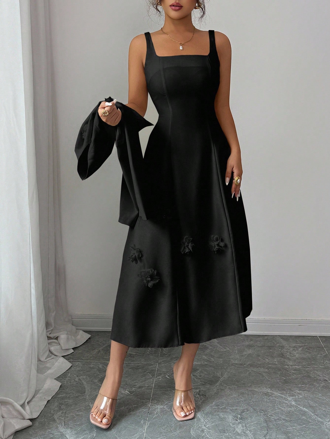 Modelyn جاكيت قصير مزين بالزهور بدون أكمام للنساء،...