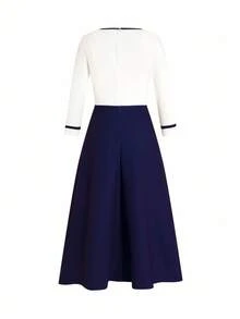 Ellevyn Vestido elegante de uso diario con cuello en V y contraste de color