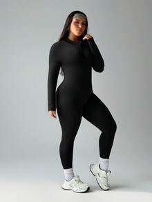 Rhythm Era 大码女式纯色露背紧身长袖连体裤