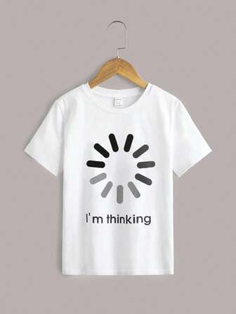 قميص تي شيرت بياقة طاقم وأكمام قصيرة مطبوع عليه شعار رياضي لصبية المراهقين