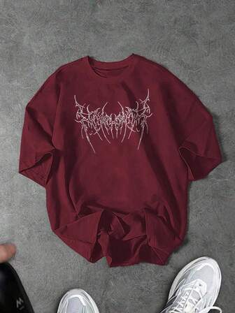 Sport MetroGents Men's Casual Fashionable Graphic Print Short Sleeve Sports T-Shirt, Summer Sweat Shirt Graphic Tee Burgundy Top Oversized T-Shirt Short Sleeve T-Shirt