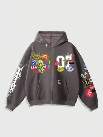 Street Life Felpa ampia e corta da uomo con decorazioni in paillettes, abbigliamento casual, autunno