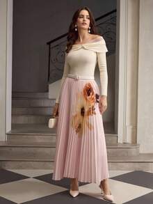 ZEYLAH Chân váy chữ A xếp ly họa tiết hoa cạp chun cho nữ - Nhiều màu - Xem 6