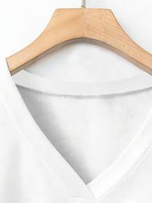 EMERY ROSE Women's V-Neck Loose Casual Versatile Bestselling T-Shirt, Autumn/Winter - White - View 4