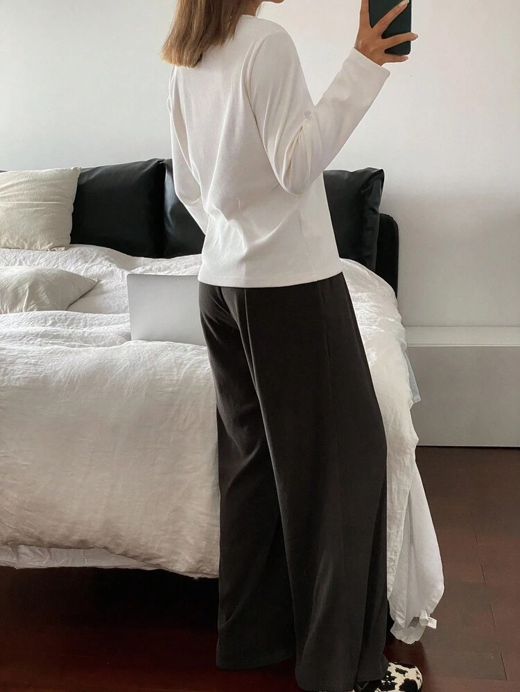 Women's Minimalist Fleece Knit Pajama Clothes Set, Autumn/Winter, Cozy Outfit