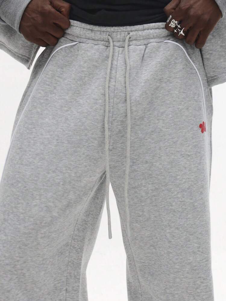 Wide Leg Sweatpants With Piped Detail