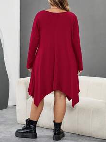 SHEIN CURVE+ بنطلون ضيق مزين بقطعة شيفون وفيونكة، ملابس نسائية جوثية/هالوين بتصميم زهرة ثلاثية الأبعاد، مقاسات كبيرة - عنابي اللون - مشاهدة 2