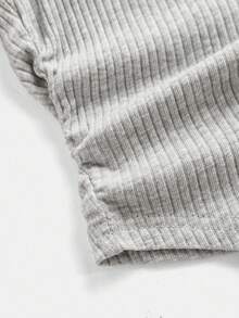 SHEIN Girlism Set de 2 piezas para adolescentes: Body de punto acanalado con bordado de texto "New York" en negro y pantalones casuales retro lavados con ácido, para primavera/verano - Gris Oscuro - Ver 4