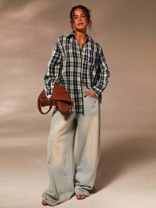 Athîral Women's Green Check Casual Collar Shirt