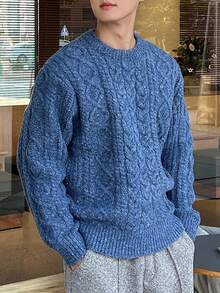 DAZY Men's Patterned Cable Knit Crew Neck Sweater, Autumn/Winter