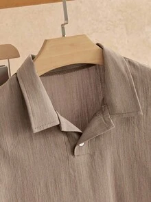 HIMLAND Men's Casual Solid Color Short Sleeve Shirt And Pants Set