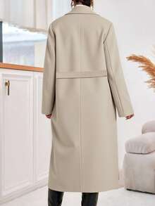 EURMUSE Lapel Neck Belted Split Hem Overcoat - Apricot - View 2