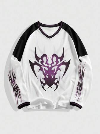 Street Life Maglietta da uomo con stampa a contrasto e maniche a raglan, autunnale