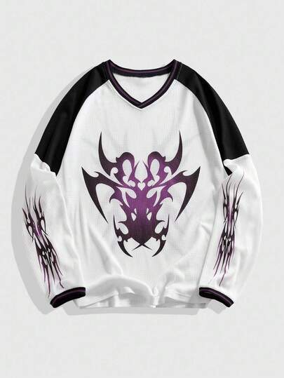 Street Life T-shirt à manches raglan avec imprimé patchwork bicolore, automne