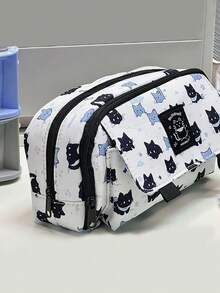 1 件三层雪猫图案铅笔盒，创意设计翻盖带隐藏扣铅笔盒，柔软涤纶材质水彩笔或马克笔收纳袋，美术生或学生美术用品铅笔盒，学校用品返校，返校，学校用品，铅笔袋，书包 - 彩色 - 查看 6