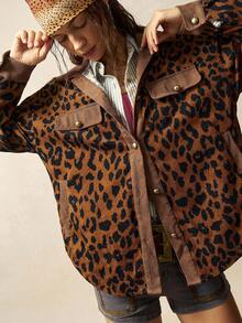 Bohemela BOHO Autumn/Winter Country Vacation Style Woven Leopard Print Loose Fit Women's Regular Thin Jacket - Mocha Brown - View 6