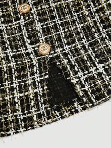 Sweetra 大码优雅粗花呢 A 字开衩裙 - 黑與白 - 查看 3