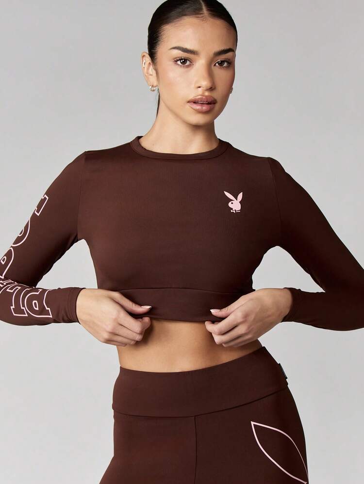 Missguided x Playboy Activewear Crop Top Long Sleeve Compression Training Performance Athletic Workout Fitness Gym Exercise Running Cross Training Yoga