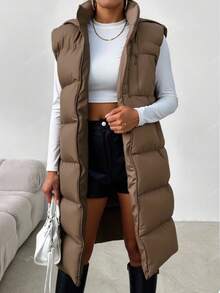 EURMUSE Abrigo chaleco acolchado con cremallera con capucha - Gris - Ver 1