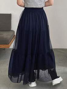 FRIFUL 撞色帶荷葉邊裙 - 藏蓝色 - 查看 5