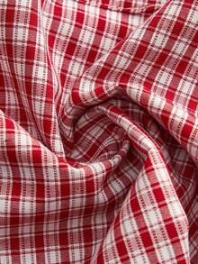 lacRébo 红白格纹睡衣套装，包含一件长袖纽扣衬衫和配套短裤，秋季女装秋冬 - 紅色 - 查看 10