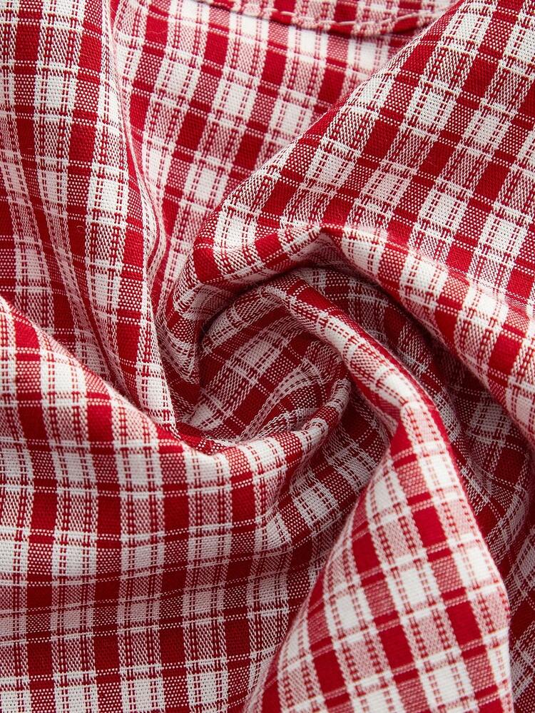Red And White Checkered Pajama Set Featuring A Long-Sleeved Button-Up Shirt And Matching Shorts Spring Women Clothes Spring Summer