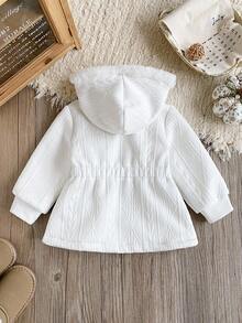SHEIN 女宝宝加厚休闲连帽抓绒外套，适合秋冬季外出 - 白色 - 查看 2
