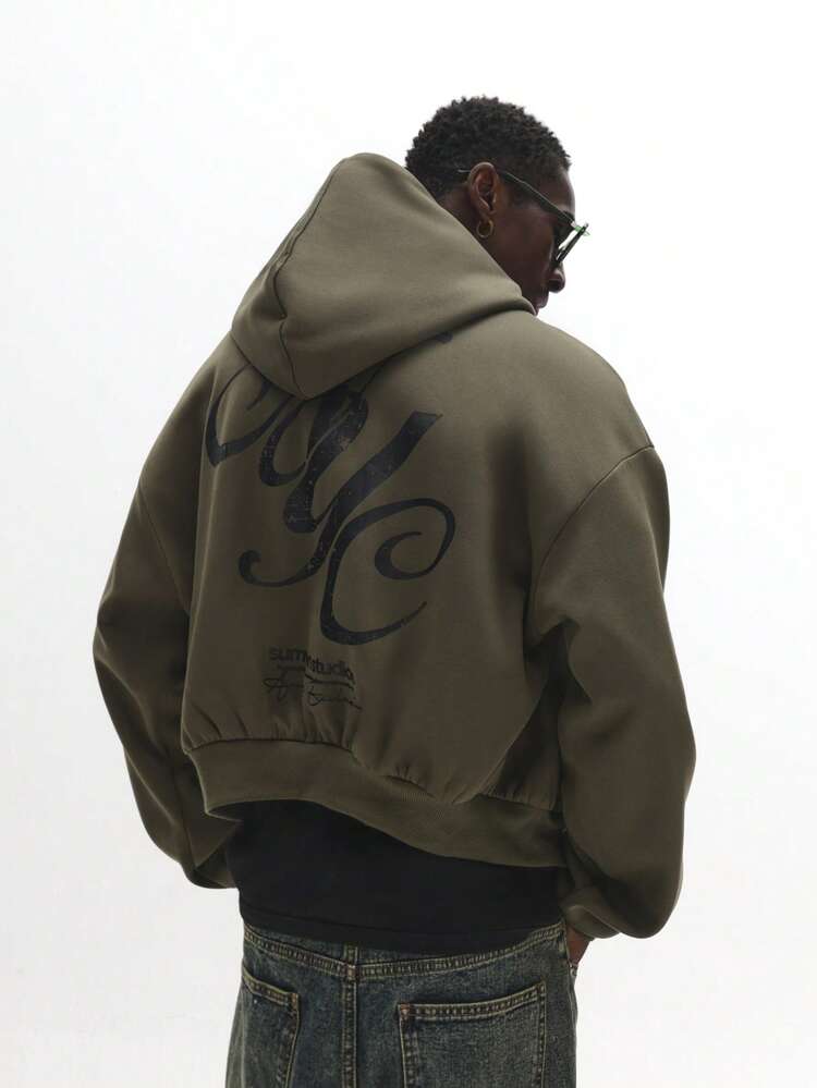 Full Zip Hooded Sweatshirt With Graffiti Print