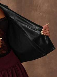 SHEIN BAE 时尚通勤黑色系带风衣 - 黑色 - 查看 8