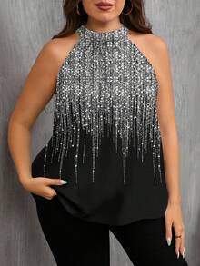 EMERY ROSE Elegant Rhinestone Print Casual Minimalist Plus Size Shirt, Suitable For Summer,Flower/Vacation/Spring - Multicolor - View 4