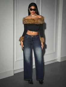 Jeanoix Blugi damă cu buzunare, largi, casual, versatili, cu picior larg - Albastru - Vizualizare 6