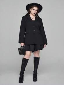 ROMWE Plus Size Gothic Vertical Striped Fitted Blazer - Black - View 1